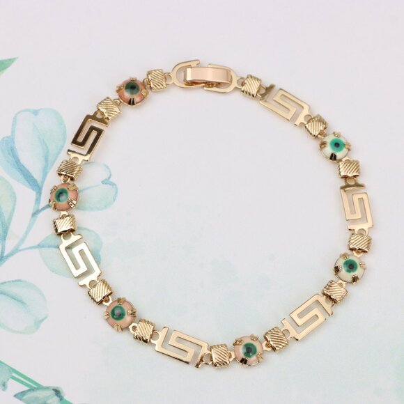 "Greek Key Evil Eye Rose Gold Bracelet, XPNL0825 - Picture 3 of 12
